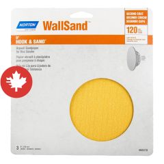 Papier abrasif à placoplâtre pour ponceuse à disque Norton Hook & Sand, 9", Gr. 120, 3/pqt