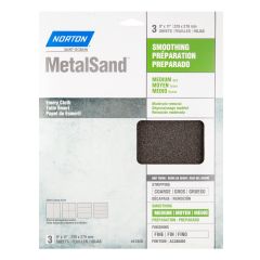Toile Émeri Norton MetalSand, 11" x 9", Gr. Moyen, 3/pqt