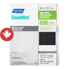 Papier imperméable Norton SandWet, 11" x 9", Gr. Ultra Fin, 5/pqt