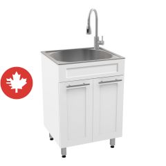 Cuve à lavage avec meuble en mélamine, blanc