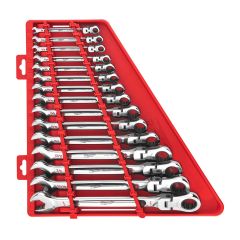 Ensemble de clés mixtes à cliquet à tête pivotante, SAE, 15 mcx