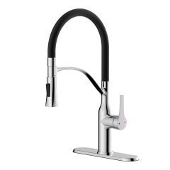 Robinet de cuisine, rétractable, Meda, noir/chrome