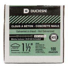 Clous pour béton, galvanisés à chaud, avec mèche, 1 1/2", 100/pqt