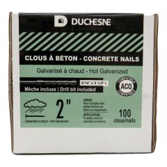 Clous pour béton, galvanisés à chaud, avec mèche, 2", 100/pqt