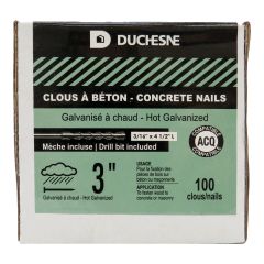 Clous pour béton, galvanisés à chaud, avec mèche, 3", 100/pqt