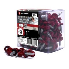 Roofing Screws - #9 x 1" - Hex Head - Red - 100/Pkg