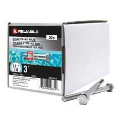 Stainless Steel Hex Bolts - 1/4" x 3" - 50/Pkg