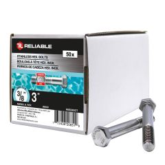 Stainless Steel Hex Bolts - 3/8" x 3" - 50/Pkg