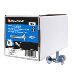 Carriage Bolts - 1/4" x 3/4" - Zinc-Plated - 50/Pkg