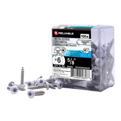 Stainless Steel Metal Screws - #6 x 5/8" - Type A - White - 100/Pkg
