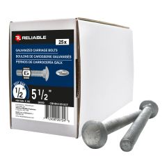 Carriage Bolts - 1/2" x 5-1/2" - Hot‑Dip Galvanized - 25/Pkg
