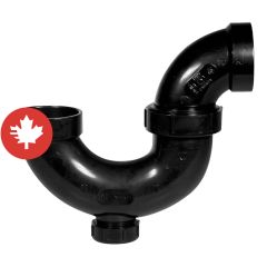 Siphon en P en ABS DWV avec union et bouchon, 1 1/2" x 1 1/2", femelle, noir