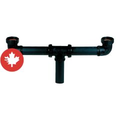 Renvoi central en ABS DWV pour évier double, 1 1/2" x 16", noir
