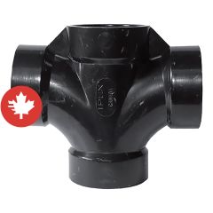 Té sanitaire double en ABS DWV, 1 1/2" x 1 1/2" x 1 1/2" x 1 1/2", femelle, noir