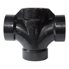Té sanitaire double en ABS DWV, 1 1/2" x 1 1/2" x 1 1/2" x 1 1/2", femelle, noir