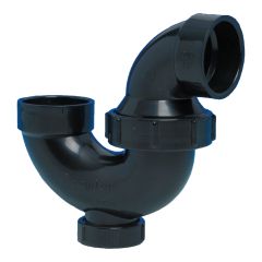 Siphon en P pivotant avec union et bouchon de nettoyage en ABS DWV, 1 1/2", femelle, noir