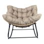 Chaise berçante Cosmos, acier et rotin, noir et crème
