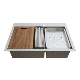 &Eacute;vier de cuisine double, Hanko, acier inoxydable, 31" X 20" X 9"