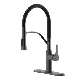 Robinet de cuisine, r&eacute;tractable, Meda, noir/chrome satin&eacute;