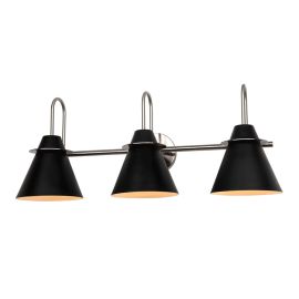 Applique murale de vanit&eacute;, 3 lumi&egrave;res, Piana, noir-nickel, 28"