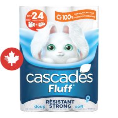 Bathroom Tissue - Cascades Fluff - Strong and Soft - pack of 12 rolls