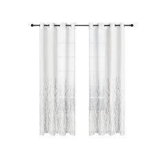 Embroidered voile curtain with metal eyelets