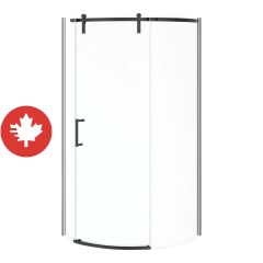 Ensemble porte et base de douche, Outback Round, gauche, 36" x 36" x 75 5/8", verre clair, noir mat