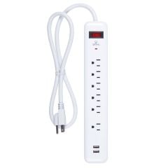 Barre multiprise de surtension à 6 prises + 2 ports USB, 3'