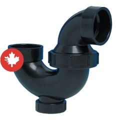 Siphon en P pivotant avec union et bouchon de nettoyage en ABS DWV, 1 1/2", femelle, noir