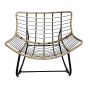 Chaise berçante Cosmos, acier et rotin, noir et crème