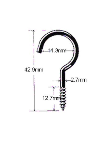 Crochet à visser tirefond, 2.7 mm x 1 5/8"