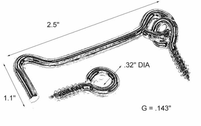 Crochet et anneau à barrière, laiton, 2 1/2", 2/pqt