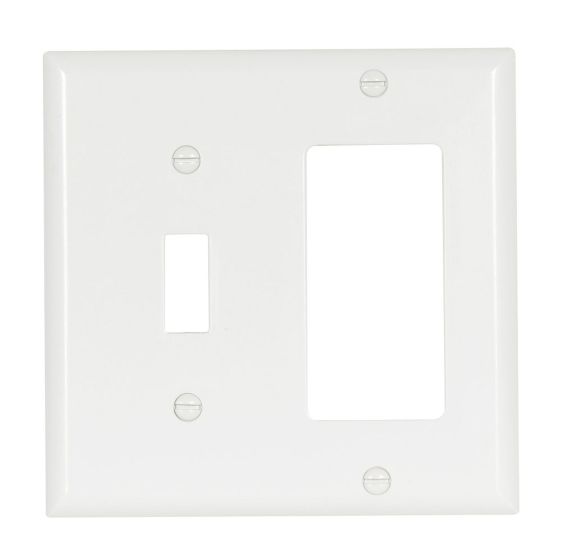 Plaque murale combinée, 1 interrrupteur bascule et 1 décorative, plastique, blanc
