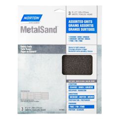 Toiles d'émeri MetalSand, 9" x 11", grains assortis, 3/pqt
