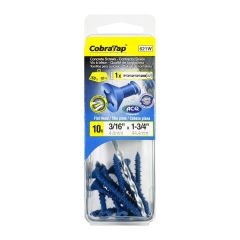 Concrete Screws - Flat Head - 3/16" x 1 3/4" - Drill Bit incl. - 10/pack