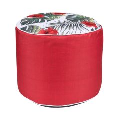 Pouf d'extérieur circulaire, imprimé-rouge, 20" x 16"
