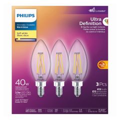 Ampoules DEL E12 WarmGlow Ultra Definition à filament, 40 W, blanc doux, 3/pqt