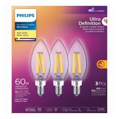Ampoules DEL E12 WarmGlow Ultra Definition candélabre, 60 W, blanc doux, 3/pqt