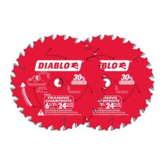 Lames de scie circulaire à pointes au carbure pour charpente Diablo, 6-1/2 po, 24 dents, 2/pqt