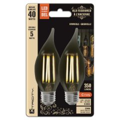 Ampoules DEL Vintage à filament, verre fumé, type C, 40 W, blanc doux, 2/pqt