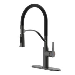 Robinet de cuisine, rétractable, Meda, noir/chrome satiné