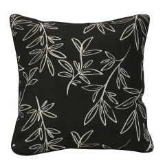 Coussin d'extérieur, feuille, noir, 18" x 18"