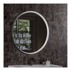 Miroir, DEL, rond, cadre aluminium, noir, 31,5"
