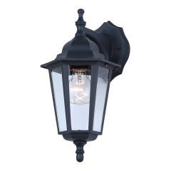 Applique murale extérieure Nerona, verre transparent, noir, 6-1/4 po x 14 po x 8 po