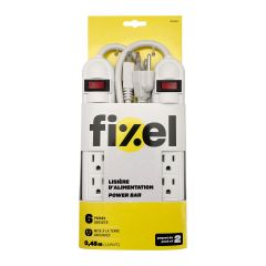 Barre d’alimentation, 6 prises, 1,5’, blanc, 2/pqt