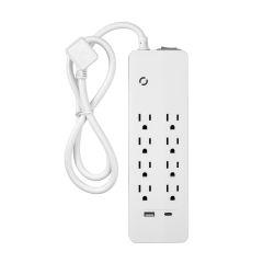 Barre d’alimentation multiprise, 8 prises, USB-A/USB-C, cordon 6’, blanc
