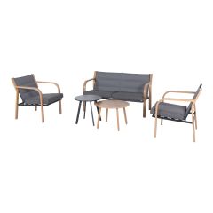 Nova Conversation Set - 5-Piece - Steel Frame - Grey and Wood