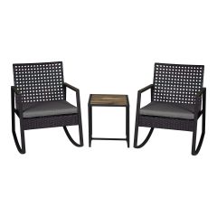 Verso Rocking Bistro Set - 3-Piece - Steel and Acacia Wood