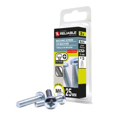 Vis mécaniques, M6 x 25 mm, type B, zingué, 3/pqt