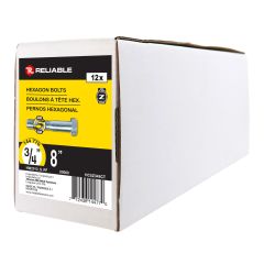 Boulon hexagonal,  3/4" x 8", grade 5, zingué, paquet de 12